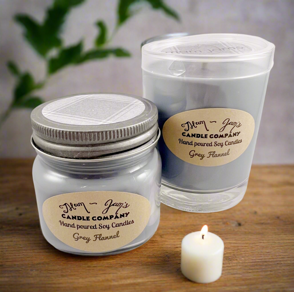 Grey Flannel Soy Candle – Clean & Masculine Scent | Mam Jam’s